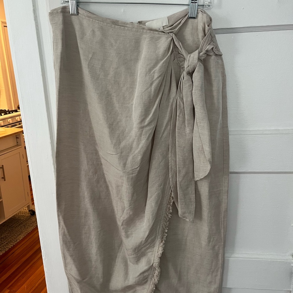H&M Light Beige Linen Wrap Skirt with Fringe, Never Worn